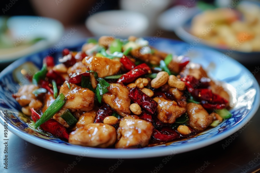 Kung Pao Chicken, A spicy, stir-fried chicken dish made with peanuts, vegetables, and chili peppers. Kung Pao Chicken, A spicy, stir-fried chicken dish made with peanuts, vegetables, and chili peppers.
