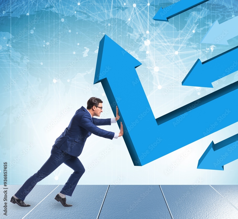 Recovery concept with businessman and charts Recovery concept with businessman and charts