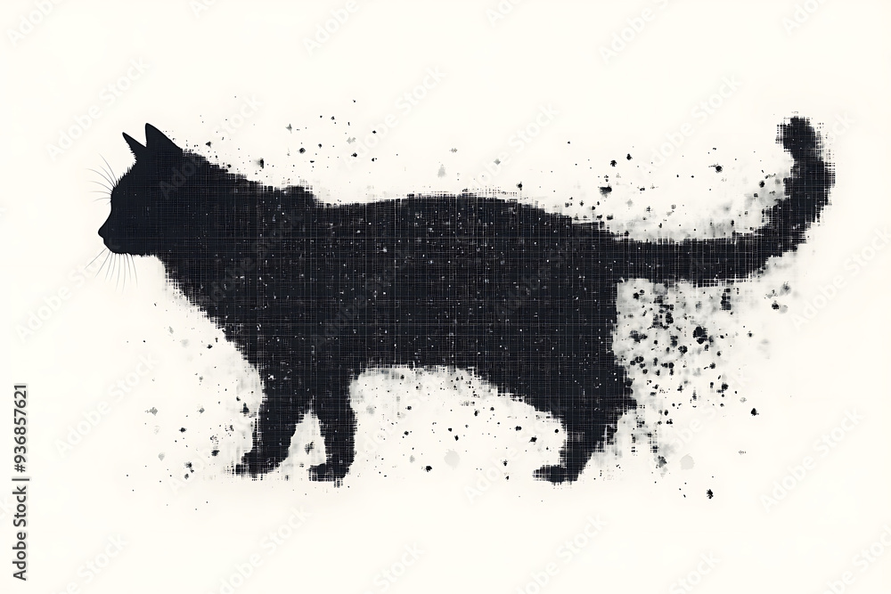 A digital illustration of a cat silhouette, featuring a binary code pattern against a white background, merging feline form with technology.
A digital illustration of a cat silhouette, featuring a binary code pattern against a white background, merging feline form with technology.