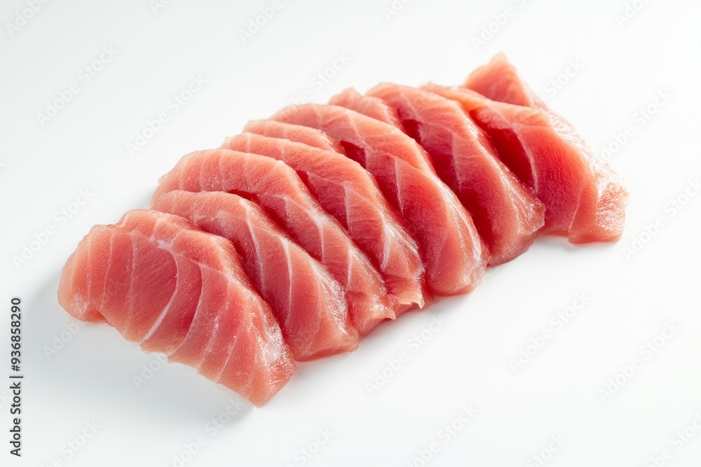 Sashimi , Thinly sliced raw fish or seafood, served without rice but often accompanied by soy sauce, wasabi, and pickled ginger. Isolated on White Background Sashimi , Thinly sliced raw fish or seafood, served without rice but often accompanied by soy sauce, wasabi, and pickled ginger. Isolated on White Background