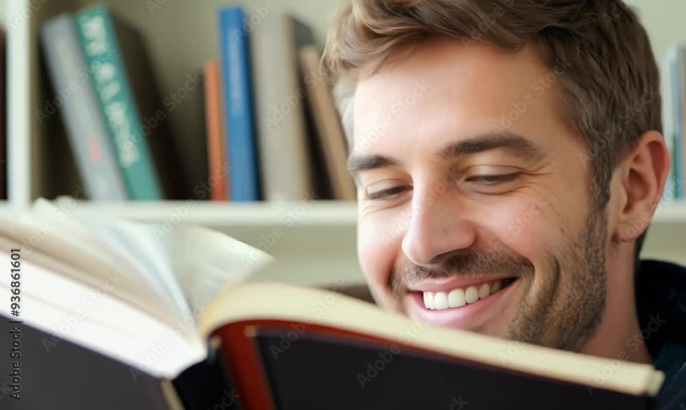 Timelapse Close-Up of Polish Man Smiling While Reading a Book Timelapse Close-Up of Polish Man Smiling While Reading a Book