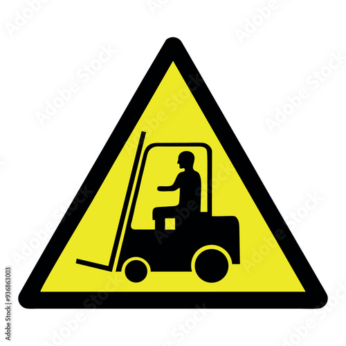 Industrial vehicles warning sign , forklift truck yellow triangle warning sign , vector illustration