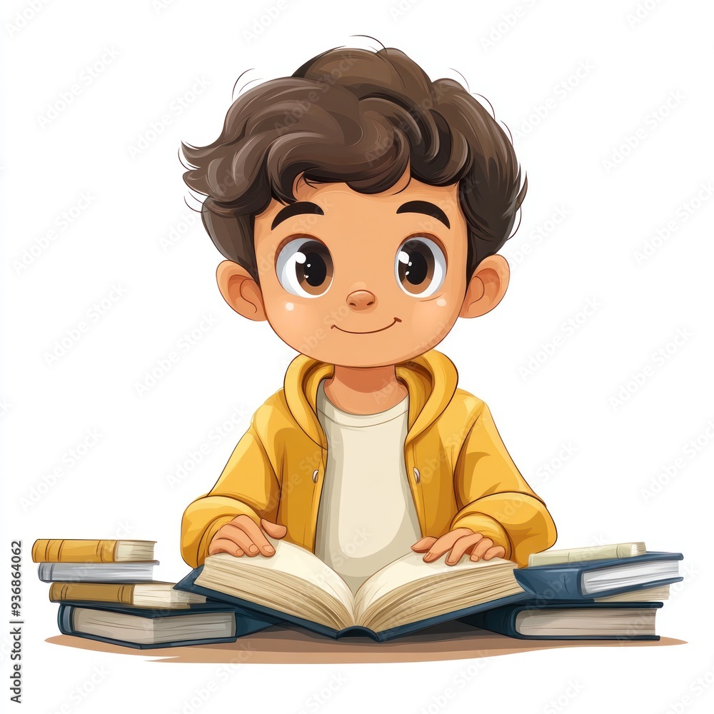 Illustration of a Boy Reading a Book Illustration of a Boy Reading a Book