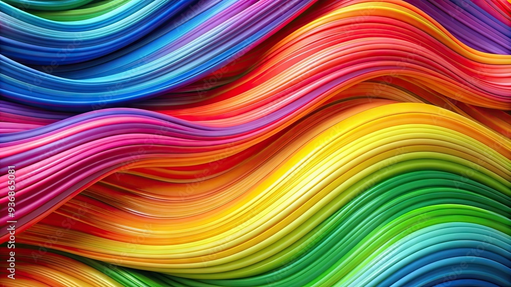 Fototapeta premium Vibrant rainbow stripes flowing together in perfect harmony, creating a mesmerizing and colorful background with a sense of movement and joyful energy.
