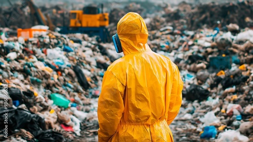 A man wearing a protective suit and mask at a waste recycling facility