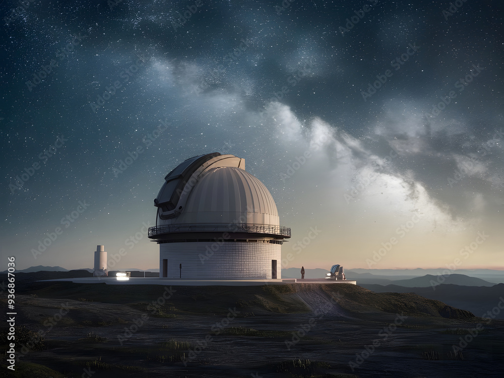 Obraz premium Observatorio astronómico con hermoso cielo estrellado