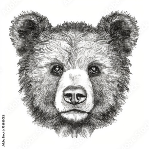 Detailed Hand-Drawn Bear Illustration - Realistic Grizzly Bear Head Sketch Ideal for Nature Art and Wildlife Posters