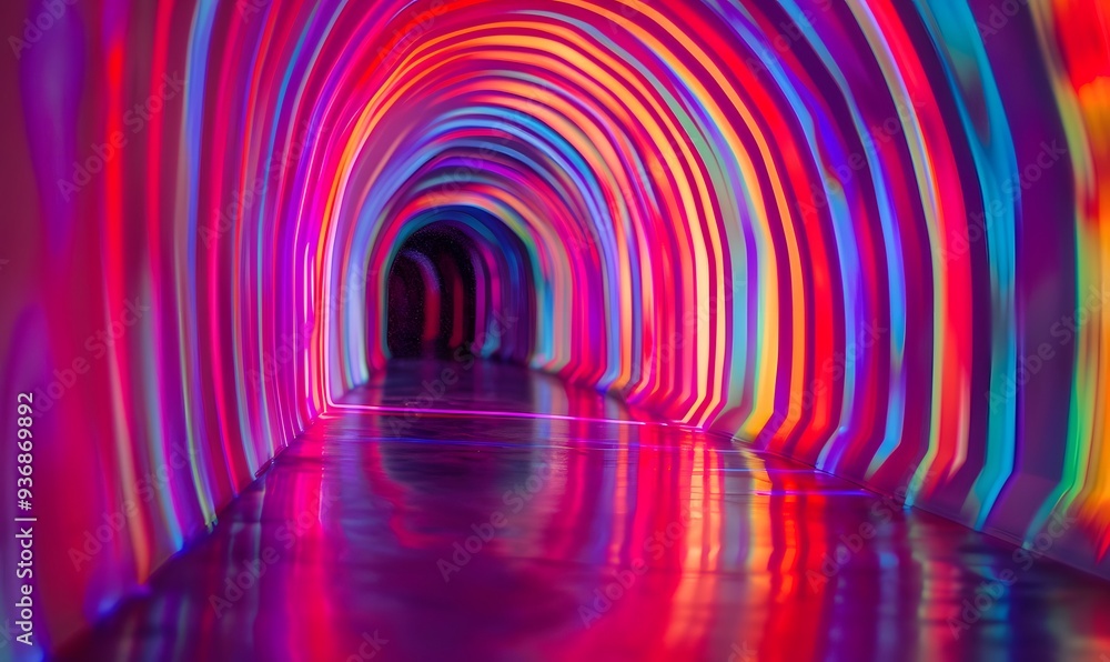 Colorful light exposure in a tunnel. Colorful light exposure in a tunnel.