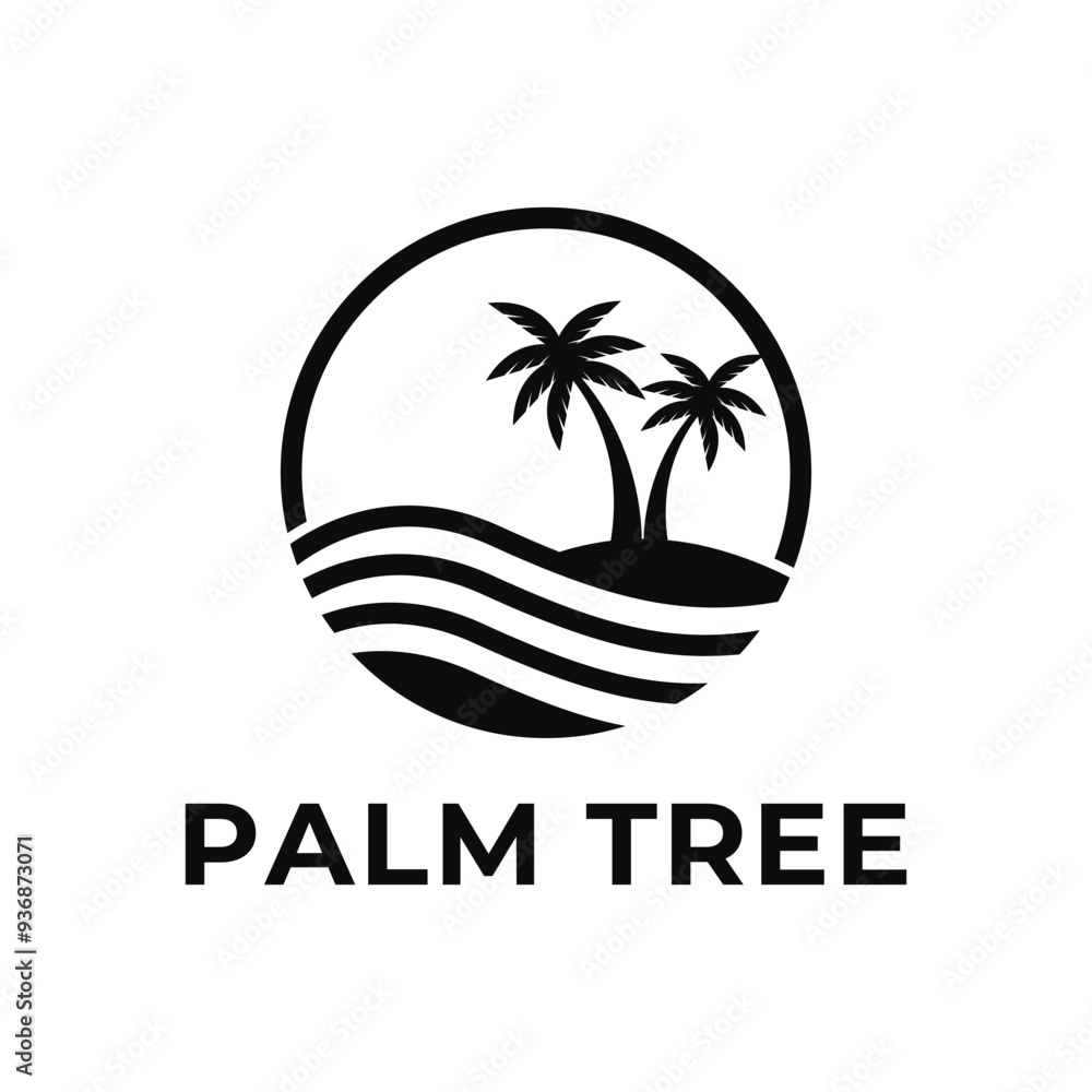 Naklejka premium palm tree tropical island logo design concept idea