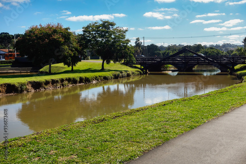 Barigui park in Curitiba, Brazil, on sunny day. Panoramic