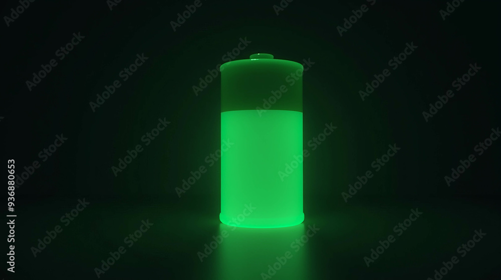 The vibrant green battery emits a soft glow against the dark background, highlighting its unique shape and color, suggesting innovative technology The vibrant green battery emits a soft glow against the dark background, highlighting its unique shape and color, suggesting innovative technology