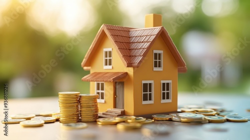 Wallpaper Mural A small yellow house with a pile of gold coins on top of it Torontodigital.ca