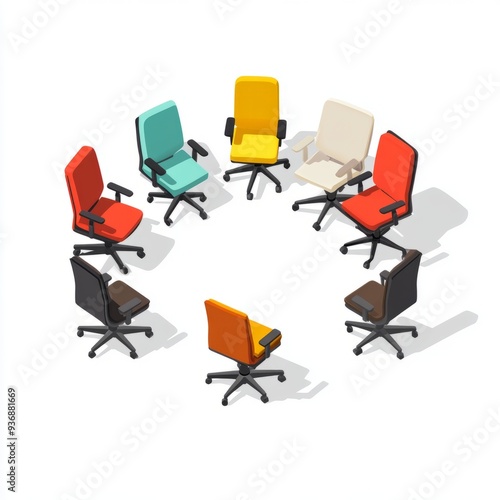 Office Chair Icon: Group of Chairs on White Background