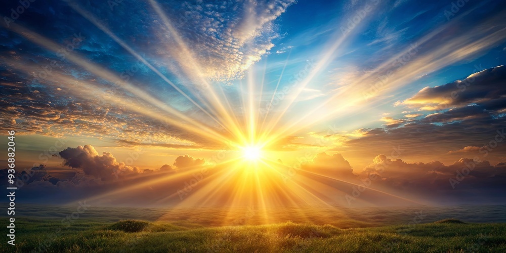 Heavenly Divine Sun with rays of light shining down on a peaceful landscape, spiritual, healing, sky, sun, bright, warm, glistening Heavenly Divine Sun with rays of light shining down on a peaceful landscape, spiritual, healing, sky, sun, bright, warm, glistening