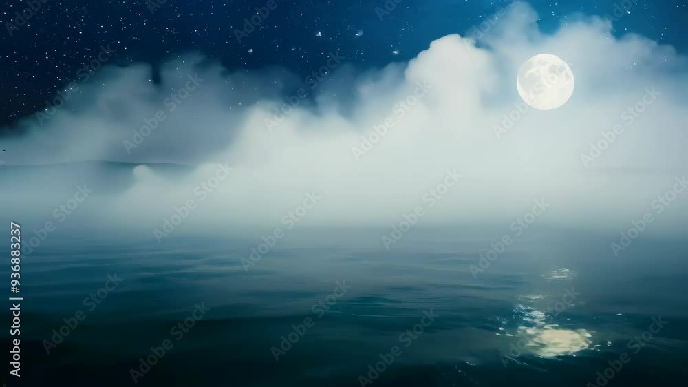 The moon casts its glow over tranquil ocean waves at night The moon casts its glow over tranquil ocean waves at night