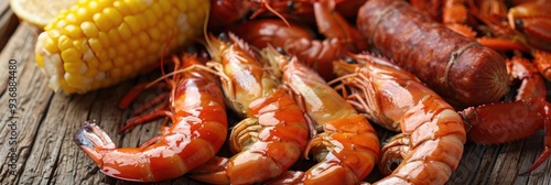 Boiled Shrimp, Crab Legs, and Sausage Dish