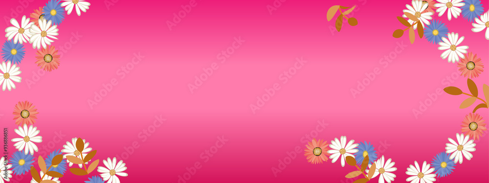 Illustration of beautiful blooming flowers isolated on pink background, copy space. Illustration of beautiful blooming flowers isolated on pink background, copy space.