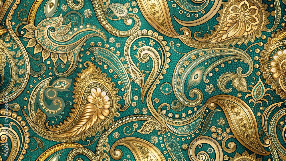 Luxurious teal and gold paisley fabric featuring intricate patterns, elegant, luxurious, fabric, teal, gold, paisley Luxurious teal and gold paisley fabric featuring intricate patterns, elegant, luxurious, fabric, teal, gold, paisley