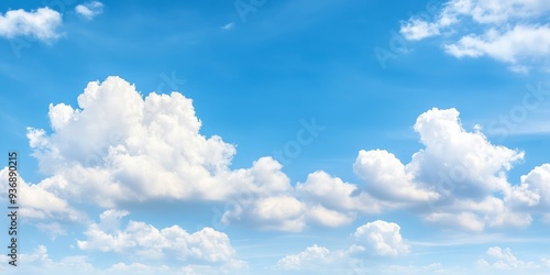 Sunny day with clear blue skies and cottony clouds, capturing the beauty of nature and the warmth of a summer day photo