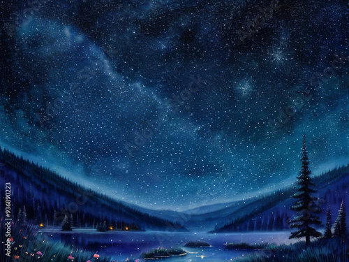 幻想的な真夜中の星空