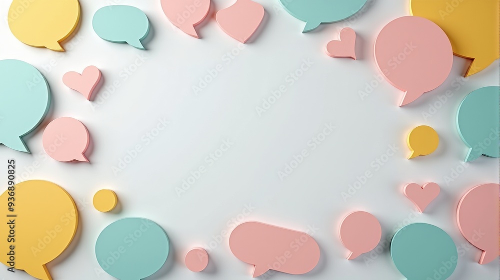 Colorful 3D Speech Bubbles and Hearts on White Background Illustration for Social Media and Communication Concept. Colorful 3D Speech Bubbles and Hearts on White Background Illustration for Social Media and Communication Concept.