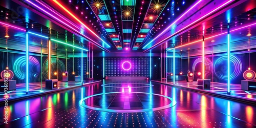Disco club space with vibrant neon lights and abstract background, Disco, club, space, illumination