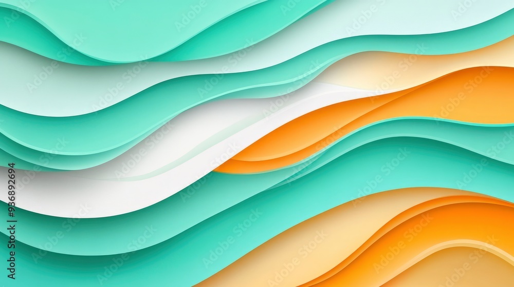 Summer colors in wavy sheets on a mint background. Abstract bright backdrop , ai Summer colors in wavy sheets on a mint background. Abstract bright backdrop , ai