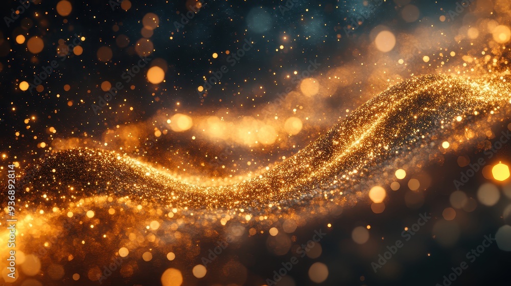 A stream of gold glitter is falling from the sky A stream of gold glitter is falling from the sky