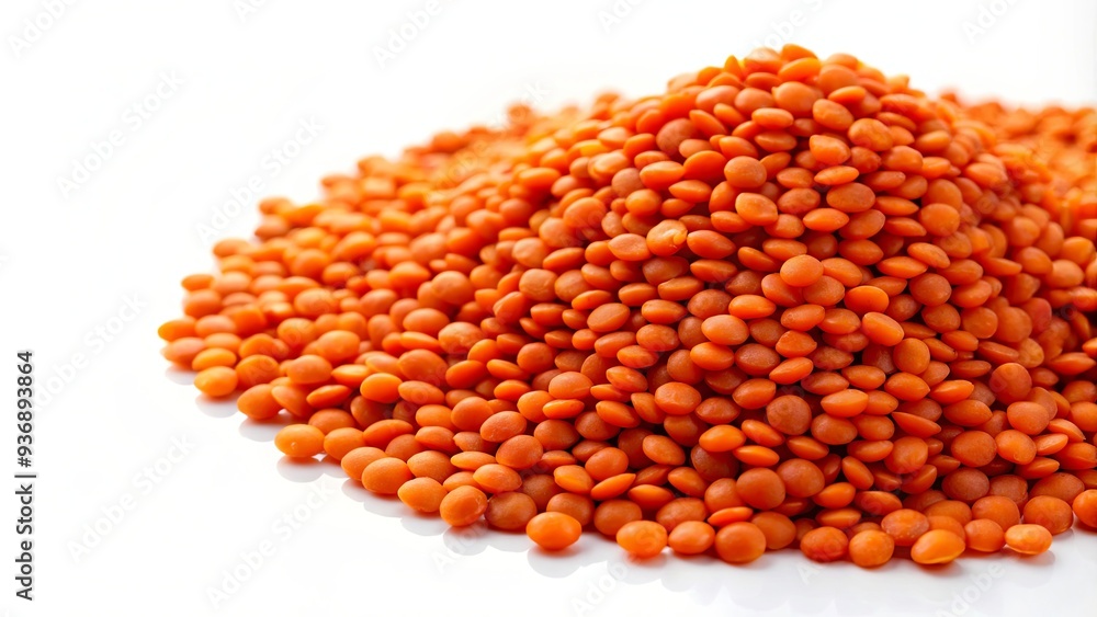 Small red orange lentils isolated on a white background, lentils, red lentils, orange lentils, legumes, pulses, healthy Small red orange lentils isolated on a white background, lentils, red lentils, orange lentils, legumes, pulses, healthy