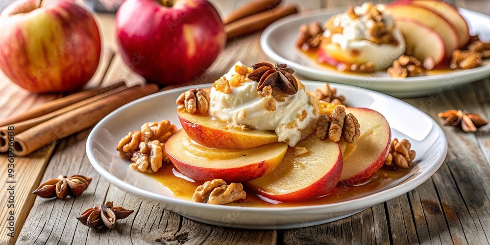 Delicious apple dessert with ricotta, walnuts, cinnamon and honey , apple, dessert, ricotta, walnut, cinnamon, honey Delicious apple dessert with ricotta, walnuts, cinnamon and honey , apple, dessert, ricotta, walnut, cinnamon, honey