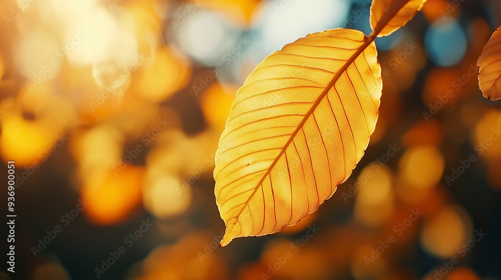 Close-up of a yellow autumn leaf. A bright orange tree changes with a blurred bokeh background. Golden colors in the park on a light, sunny, and warm October day. generative ai Close-up of a yellow autumn leaf. A bright orange tree changes with a blurred bokeh background. Golden colors in the park on a light, sunny, and warm October day. generative ai