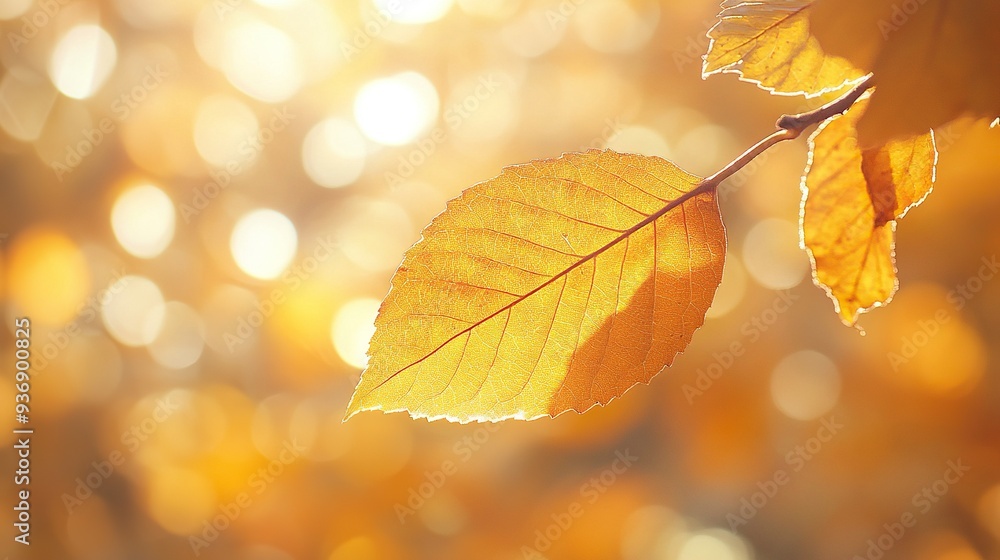 Close-up of a yellow autumn leaf. A bright orange tree changes with a blurred bokeh background. Golden colors in the park on a light, sunny, and warm October day. generative ai Close-up of a yellow autumn leaf. A bright orange tree changes with a blurred bokeh background. Golden colors in the park on a light, sunny, and warm October day. generative ai