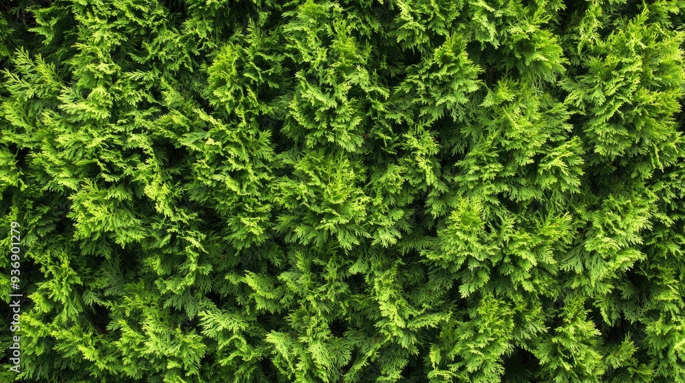 Close-up of a green hedge of thuja trees, with dense foliage creating a lush, natural wall. Ideal for nature backgrounds and outdoor scenery. Close-up of a green hedge of thuja trees, with dense foliage creating a lush, natural wall. Ideal for nature backgrounds and outdoor scenery.