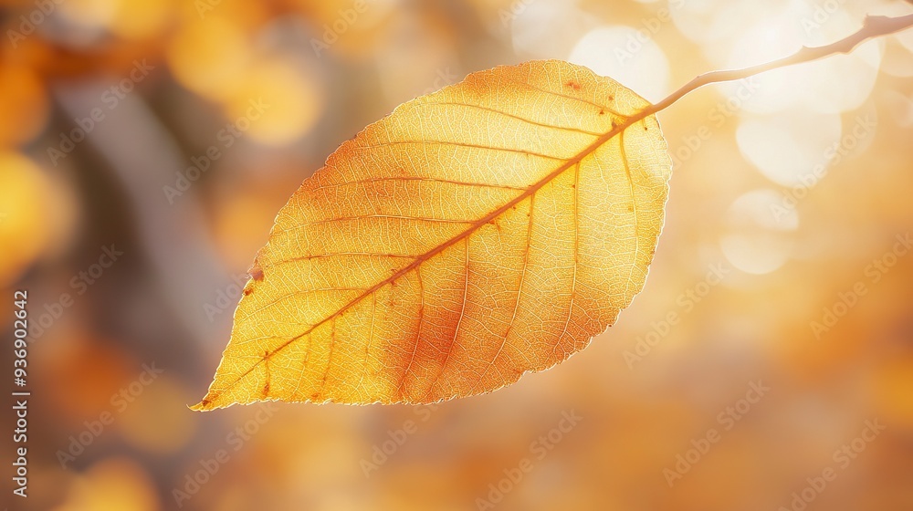Close-up of a yellow autumn leaf. A bright orange tree changes with a blurred bokeh background. Golden colors in the park on a light, sunny, and warm October day. generative ai Close-up of a yellow autumn leaf. A bright orange tree changes with a blurred bokeh background. Golden colors in the park on a light, sunny, and warm October day. generative ai