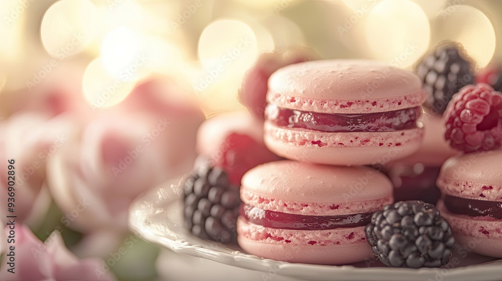 Close-up of berry-filled macarons with a blurred floral background, enhancing their delicacy and creating a fresh, inviting look. Close-up of berry-filled macarons with a blurred floral background, enhancing their delicacy and creating a fresh, inviting look.