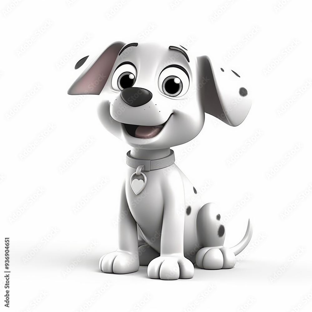 Obraz premium Cute Dalmatian Puppy Illustration - Adorable Cartoon Dog with Heart Collar for Kids and Pet-Themed Designs