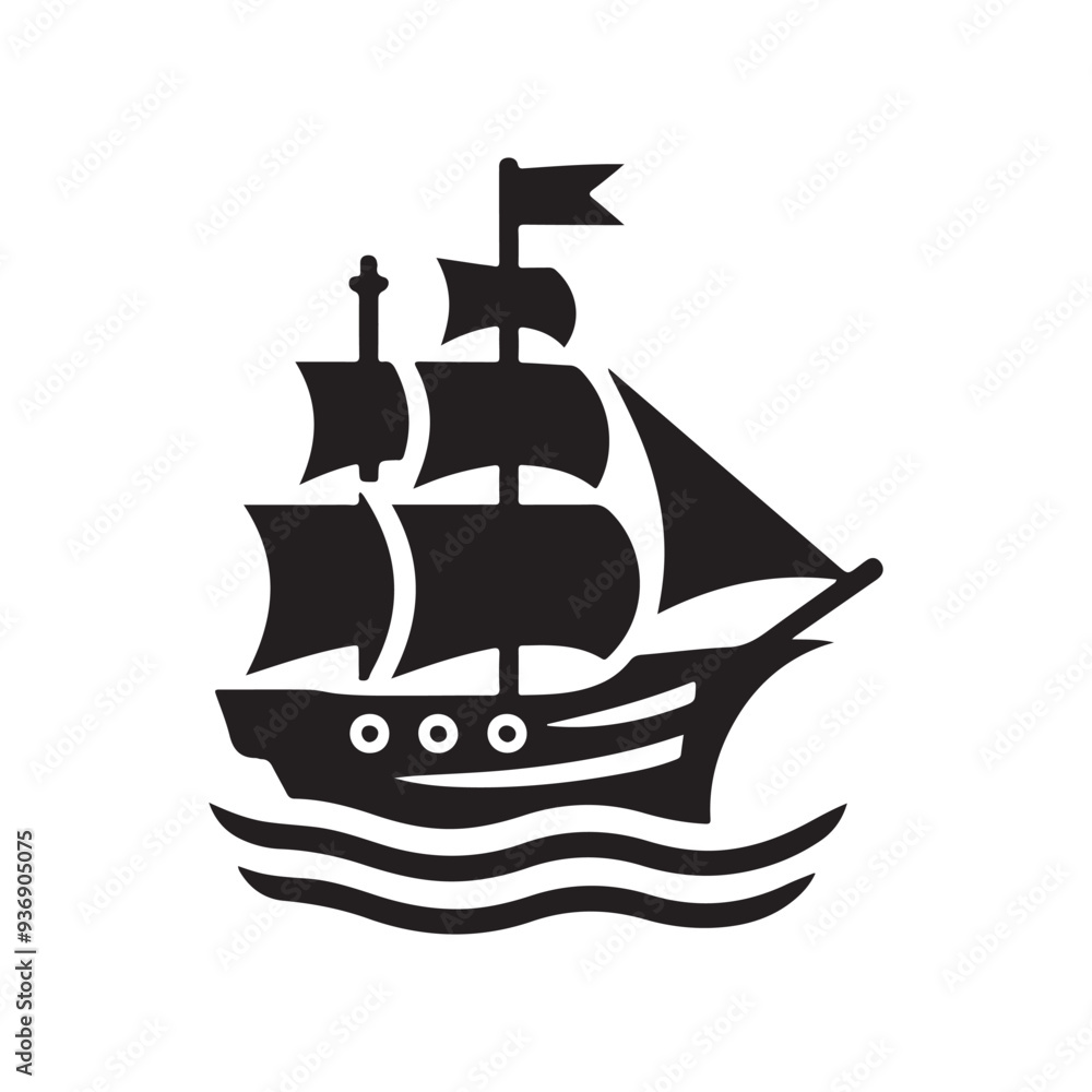 pirate ship vector icon, logo template, silhouette of a old boat pirate ship vector icon, logo template, silhouette of a old boat