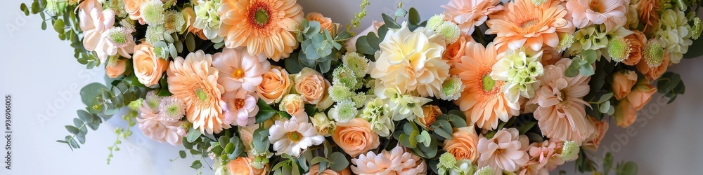 Pastel-colored sympathy wreath made from a variety of flowers. Pastel-colored sympathy wreath made from a variety of flowers.