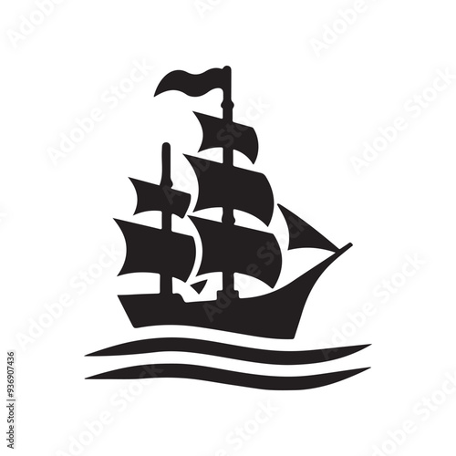 Sailing old ship icon, logo, Boat Icon, pirate ship vector icon, pirate ship silhouette, svg vector