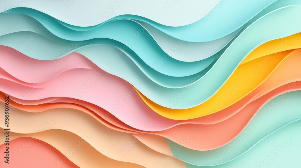 Summer colors in wavy sheets on a mint background. Abstract bright backdrop , ai Summer colors in wavy sheets on a mint background. Abstract bright backdrop , ai