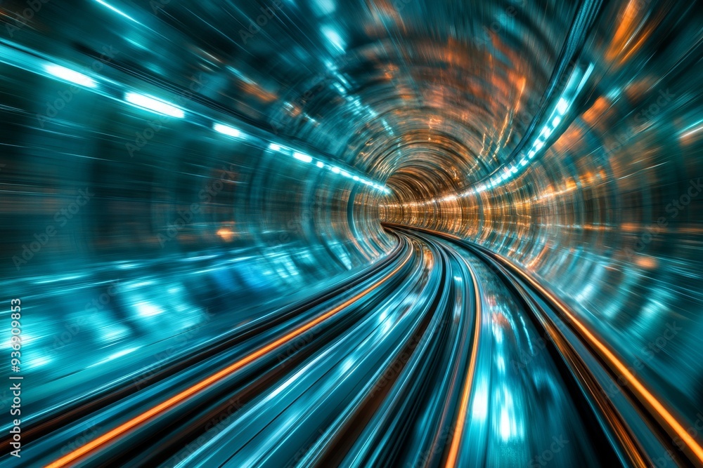 High speed train zooming through a tunnel with light trails capturing the essence of futuristic and efficient urban transportation High speed train zooming through a tunnel with light trails capturing the essence of futuristic and efficient urban transportation