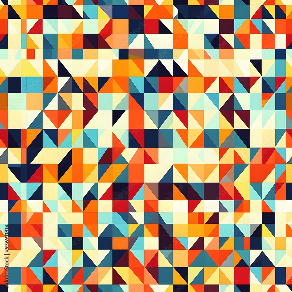 Colorful Geometric Pattern with Squares and Triangles.