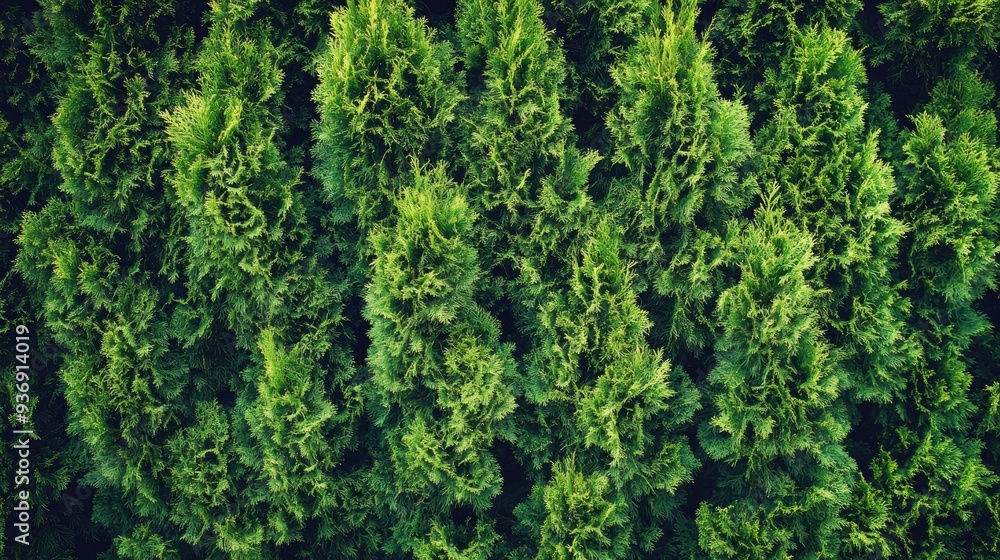 Green hedge of thuja trees forming a thick, natural wall. Ideal for creating privacy and adding a lush backdrop to outdoor scenes. Green hedge of thuja trees forming a thick, natural wall. Ideal for creating privacy and adding a lush backdrop to outdoor scenes.