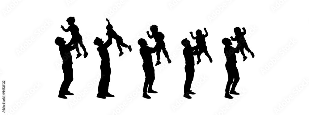 silhouette of father holding child silhouette of father holding child