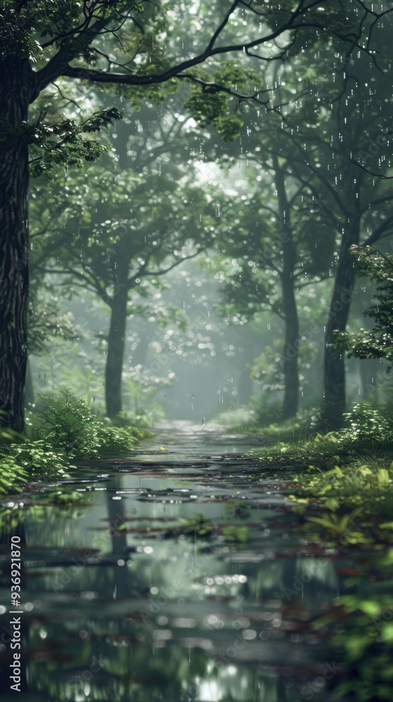 Serene Rainy Forest. Nature-inspired concept Serene Rainy Forest. Nature-inspired concept