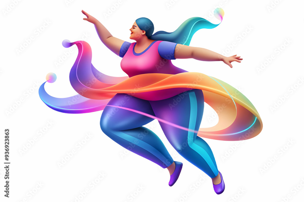 Vibrant Plus Size Model Dancing in Abstract Digital Art Banner Vibrant Plus Size Model Dancing in Abstract Digital Art Banner