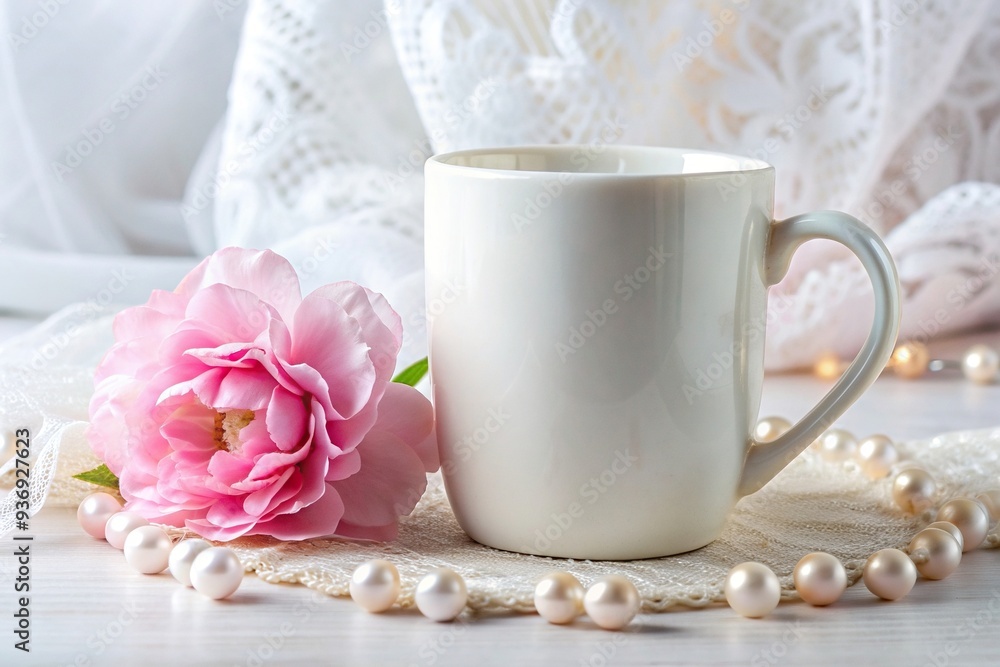 lace, mockup, decoration, pink flowers, feminine accessories, coffee, elegant, reflection,mock up, Mock up of a white mug with pink flowers pearls and lace designs reflected on its surface lace, mockup, decoration, pink flowers, feminine accessories, coffee, elegant, reflection,mock up, Mock up of a white mug with pink flowers pearls and lace designs reflected on its surface