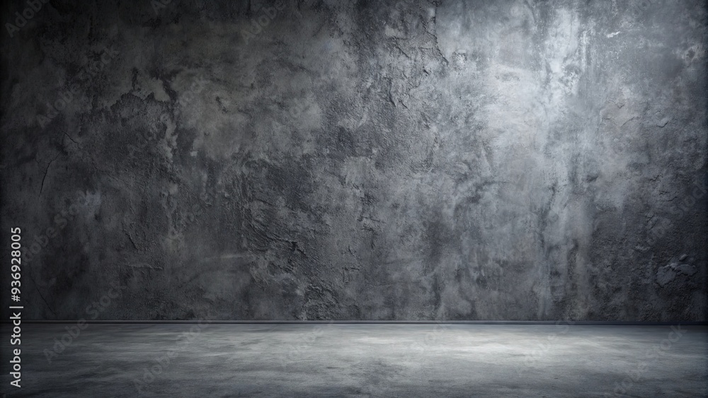 Abstract black, dark gray cement wall in a studio room with dark plaster floor for interior decoration or gym exercise Abstract black, dark gray cement wall in a studio room with dark plaster floor for interior decoration or gym exercise
