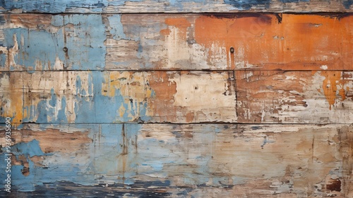 Abstract texture of weathered wooden planks with peeling paint