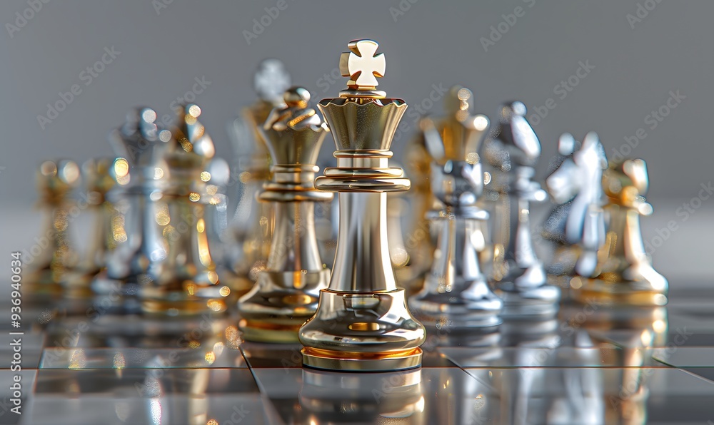King golden chess standing confront of the silver chess team to challenge concepts of leadership and business strategy management and leadership. King golden chess standing confront of the silver chess team to challenge concepts of leadership and business strategy management and leadership.